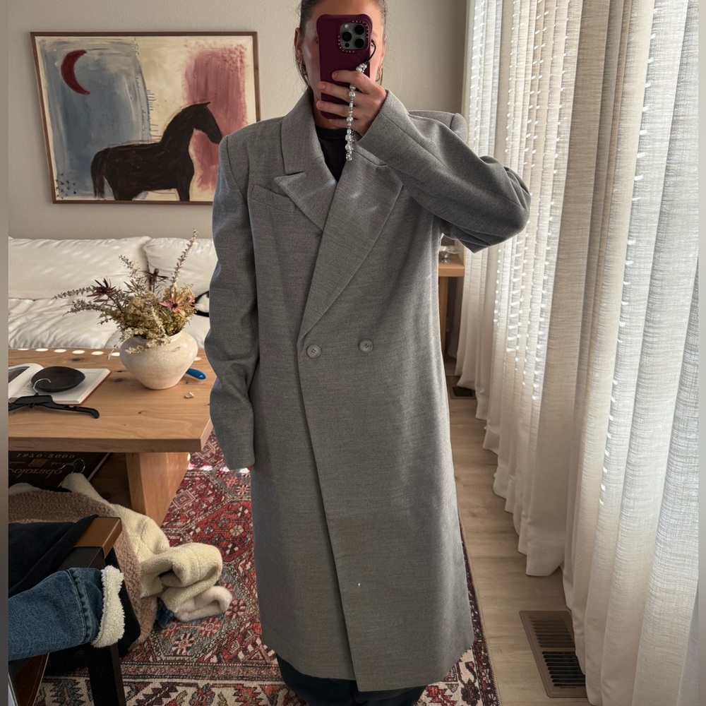 Lovers + Friends Long Gray Double-Breasted Pea Coat